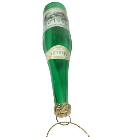 Old World White Wine Bottle 1917 Merlot Green Glass Christmas Ornament SCF 6" - Picture 5 of 6